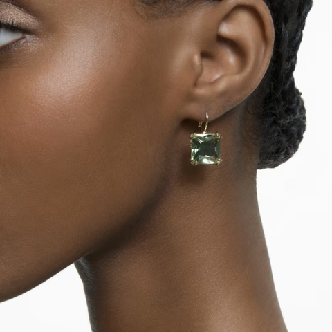 SWAROVSKI Millenia drop earrings (Square cut, Green, Gold-tone plated) - Khuyên tai pha lê xanh lá - JEWELRY