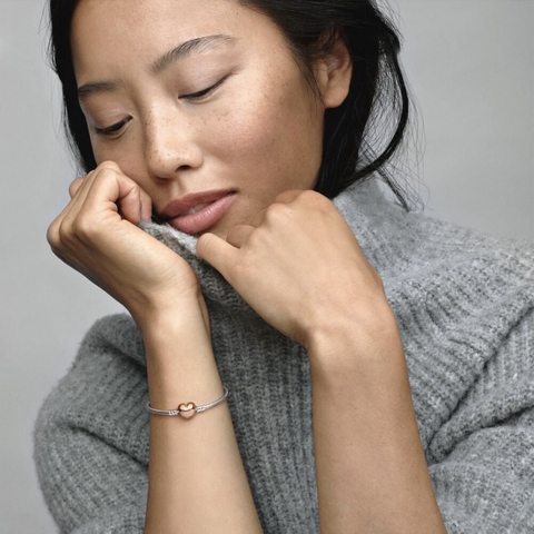 PANDORA Moments Snake Chain Bracelet (Heart Clasp 14K rose-gold plated, Silver Sterling) - Vòng/lắc bạc 925, khoá tim mạ vàng hồng 14k, dáng mềm - JEWELRY