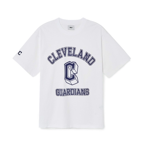 ÁO THUN MLB VARSITY OVERFIT SHORT SLEEVE T-SHIRT CLEVELAND GUARDIANS 3ATSV0233-45WHS MÀU TRẮNG