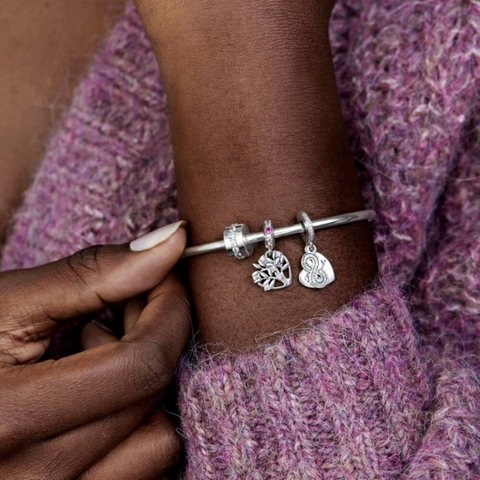 PANDORA Clear Sparkling Row Clip Charm (Silver Sterling, Zircona) - Hạt trang trí vòng tay hình tròn, chốt bấm chặn, bạc 925, CZ trắng - JEWELRY