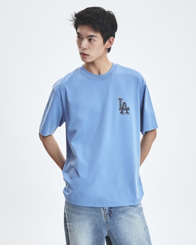 MLB Denim-like monotiv overfit functional short-sleeve T-shirt LA Dodgers Blue - Áo thun cổ tròn, tay lở màu xanh