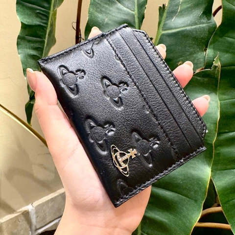 CHÍNH HÃNG - VIVIENNE WESTWOOD EMBOSSED SATURN CARD HOLDER BLACK - Ví đựng thẻ, màu đen