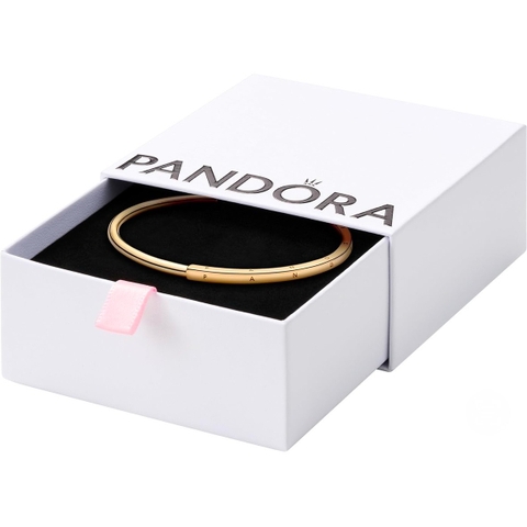 Pandora Signature I-D bangle (Silver Sterling / 14k Rose-gold plated / 14k gold plated) - Vòng/lắc tay bạc 925 / hỗn hợp kim loại mạ vàng - vàng hồng 14k, dáng cứng - JEWELRY
