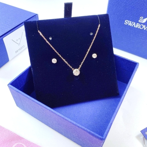 SWAROVSKI Stilla Attract set (Round cut, White, Rose gold-tone plated) - EARRINGS & NECKLACE - Khuyên tai + dây cổ - JEWELRY