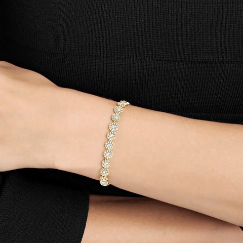 SWAROVSKI Una Angelic Tennis bracelet (Round cut, Pavé, Medium, White, Gold-tone plated) - Vòng/lắc tay pha lê trắng, dây vàng - JEWELRY