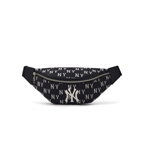 MLB Jacquard Monogram Charcoal Black hip sack bag - Túi đeo hông, túi bao tử màu đen trắng