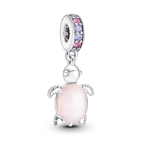 PANDORA Murano Glass Pink Sea Turtle Dangle Charm (Silver Sterling, Zircona) - Hạt treo trang trí vòng tay, hình rùa màu hồng, bạc 925 - JEWELRY
