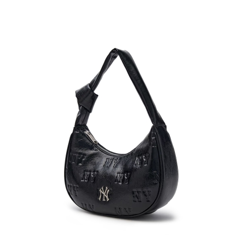 MLB Classic Monogram Crack Embo Hobo Bag Newyork NY BLACK - Túi xách, đeo vai màu đen