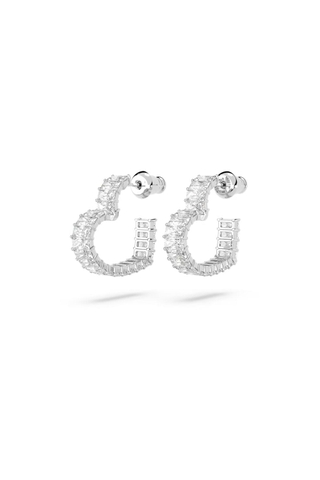 SWAROVSKI Matrix hoop earrings (Heart, Small, White, Rhodium plated) - KHUYÊN TAI HÌNH TRÁI TIM - SWAROVSKI - JEWELRY