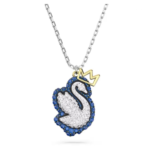 SWAROVSKI Swan pendant (Blue, White, Rhodium-plated) - Dây cổ, dây chuyền thiên nga, pha lê xanh biển - JEWELRY NECKLACE