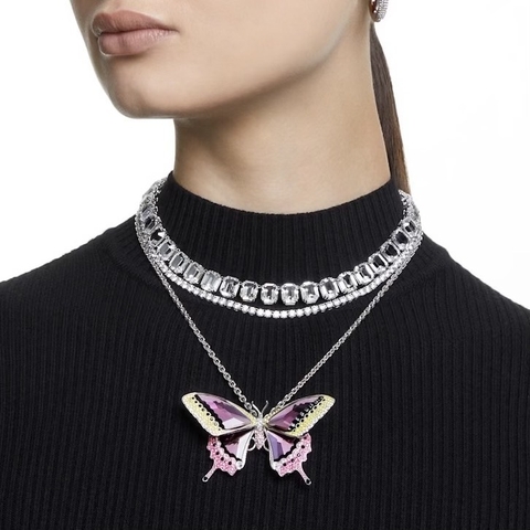 CHÍNH HÃNG - Matrix Tennis necklace (Round cut, White, Rhodium plated) - Dây cổ, chuyền pha lê trắng (0,4mm) (M-41cm) - JEWELRY