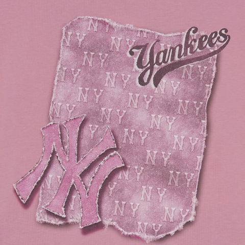 MLB Denim-like monotiv overfit functional short-sleeve T-shirt New York Yankees Pink - Áo thun cổ tròn, tay lở màu hồng
