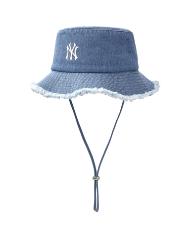 MŨ MLB Color Denim Safari Bucket Hat New York Yankees NY Blue - Mũ vành tròn, có dây thắt, màu xanh