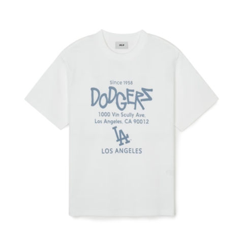 Áo MLB Street Lettering Overfit T-shirt LA Dodgers White - Áo thun cổ tròn tay lỡ màu trắng
