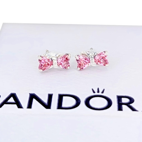 PANDORA Sparkling Pink Bow Stud Earrings (Sterling Silver, Zirconia) - Khuyên tai hình nơ, bạc 925, đính đá CZ hồng - Jewelry