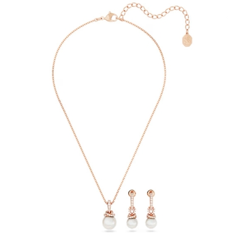 SWAROVSKI Originally set (White, Rose gold-tone plated) - EARRINGS & NECKLACE - Khuyên tai + dây cổ, pha lê ngọc trai - JEWELRY