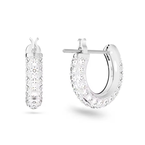 SWAROVSKI Dextera hoop stone earrings (Pavé, Small, White, Rhodium plated) - Khuyên tai tròn, pha lê trắng- JEWERY