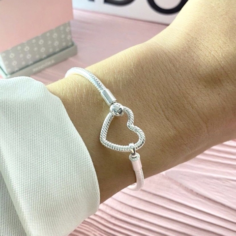 PANDORA Moments Heart Snake Chain Bracelet (Silver Sterling) - Vòng/lắc bạc 925, khoá cài trái tim bạc 925, dáng mềm