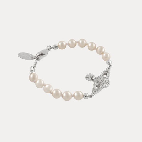 VIVIENNE WESTWOOD Mini Bas Relief Pearl Bracelet - Vòng/lắc tay hình quả cầu, phối đá pha lê trắng, pha lê ngọc trai - JEWELRY BRACELETS