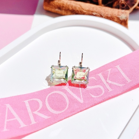 SWAROVSKI Millenia drop earrings (Square cut, Green, Gold-tone plated) - Khuyên tai pha lê xanh lá - JEWELRY