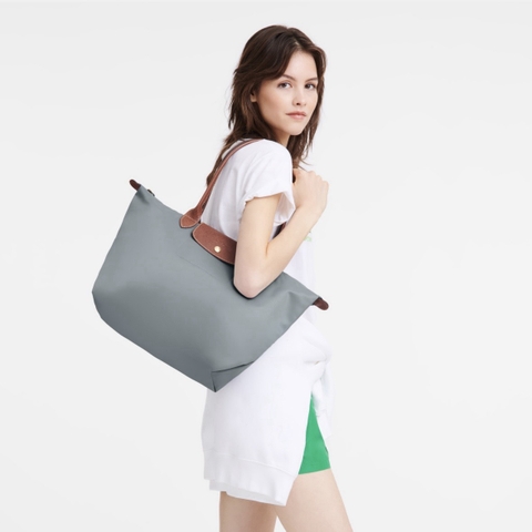 CHÍNH HÃNG - LARGE SIZE - TÚI LONGCHAMP LE PLIAGE GREEN L TOTE BAG - STEEL - Túi xách màu xanh xám, xanh lam