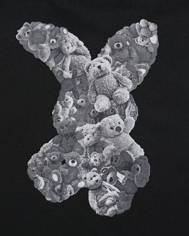 ÁO ADLV BEAR DOLL FUZZY RABBIT T-SHIRT BLACK - ÁO THUN CỔ TRÒN TAY LỠ, HÌNH THỎ, MÀU ĐEN