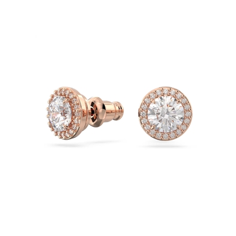 SWAROVSKI Una Angelic stud earrings (Round cut, Pavé, White, Rose gold-tone) - Khuyên tai, pha lê trắng - JEWERY
