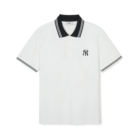 Áo MLB Basic collar color matching computer fit shirt New York Yankees White POLO