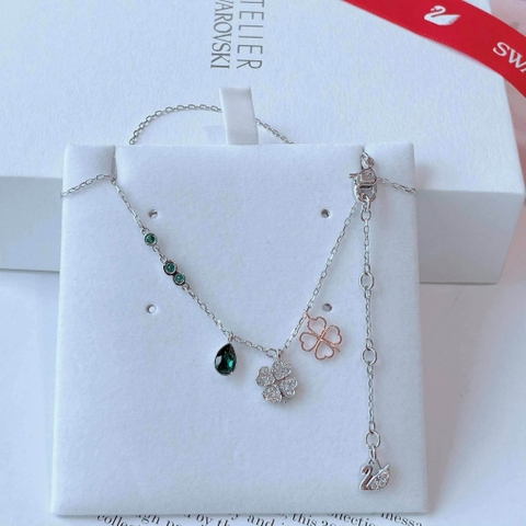 SWAROVSKI Symbolica pendant (Clover, Green, Mixed metal finish) - Dây cổ, dây chuyền, mặt hình cỏ bốn lá- JEWELRY NECKLACE