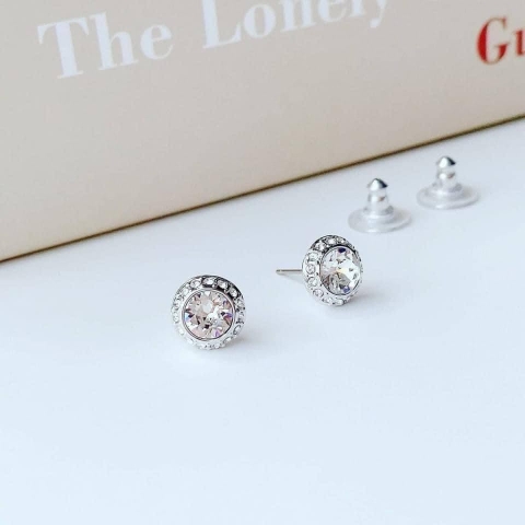 SWAROVSKI Angelic stud earrings (Round cut, White, Rhodium plated) - KHUYÊN TAI PHA LÊ TRÒN - SWAROVSKI - JEWELRY