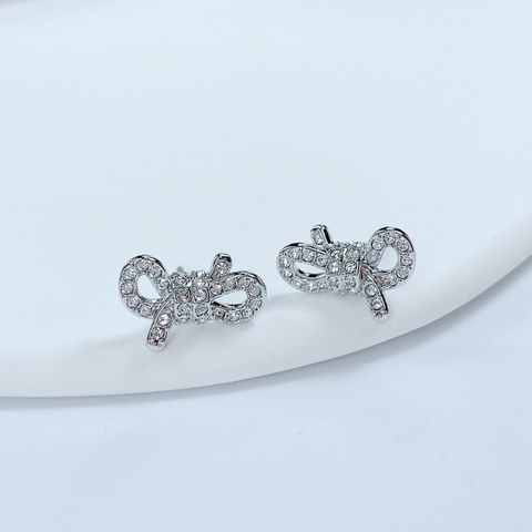 SWAROVSKI Lifelong Bow earrings (Bow, White, Rhodium plated) - Khuyên tai hình nơ trắng - JEWELRY
