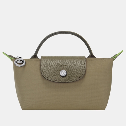 MINI SIZE - TÚI LONGCHAMP LE PLIAGE GREEN POUCH WITH HANDLE - ARTICHOKE - Túi xách màu xanh xám