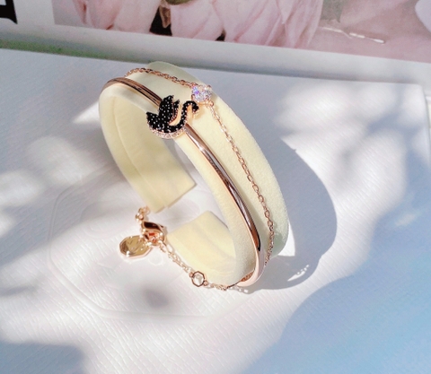 SWAROVSKI Swarovski Swan bangle (Swan, Black, Rose gold-tone plated) - Vòng/lắc tay thiên nga đen - SWAROVSKI - JEWELRY