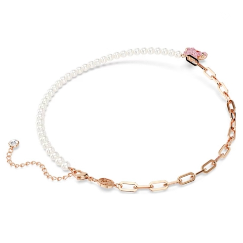 SWAROVSKI Teddy pendant (Bear, Pink, Rose gold-tone plated) - Dây cổ, dây chuyền gấu hồng mix ngọc trai - JEWELRY NECKLACE