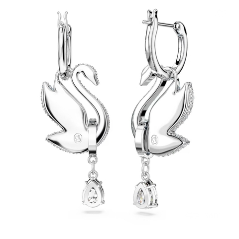 SWAROVSKI Swan drop earrings (Swan, Blue, Rhodium plated) - Khuyên tai thiên nga xanh - JEWERY