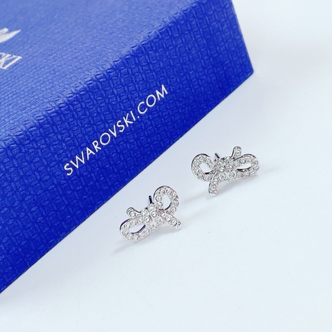 SWAROVSKI Lifelong Bow earrings (Bow, White, Rhodium plated) - Khuyên tai hình nơ trắng - JEWELRY