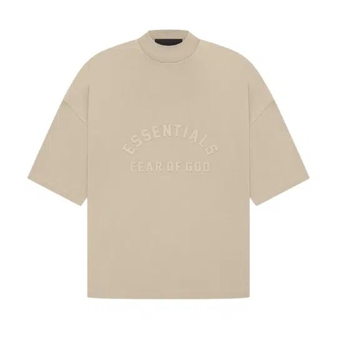 Áo Fear of God FOG Essentials Tee Dusty Beige - Áo thun cổ tròn tay lỡ màu be, chữ vòng cung