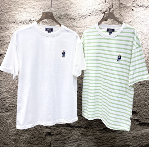 WHOAU T-SHIRT (SET GỒM 2 ÁO - Trắng và sọc Xanh Green)