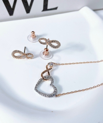 SWAROVSKI Hyperbola set (Infinity and heart, White, Mixed metal finish) - EARRINGS & NECKLACE - Khuyên tai + dây cổ hình trái tim vô cực - JEWELRY