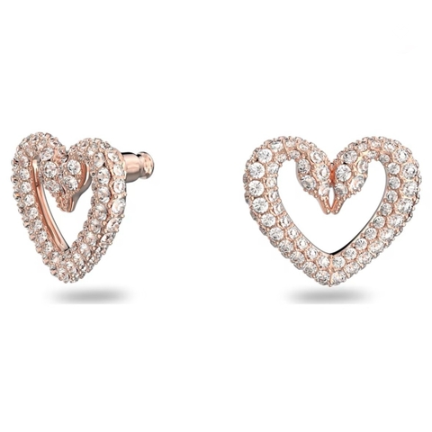 SWAROVSKI Una stud earrings (Pavé, Heart, Medium, White, Rose gold-tone plated) - Khuyên tai hình tim - SWAROVSKI - JEWELRY