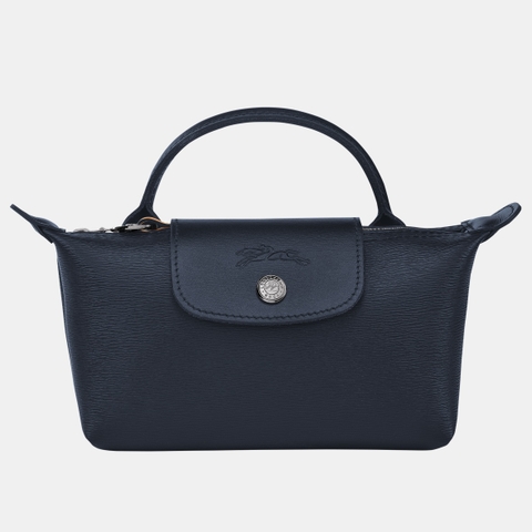 MINI SIZE - TÚI LONGCHAMP LE PLIAGE CITY POUCH WITH HANDLE - NAVY - Canvas - Túi xách màu xanh đen, chất da