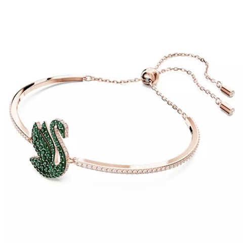 SWAROVSKI Swan Bangle (Green, Rose-gold tone plated) - Vòng/lắc tay thiên nga, pha lê xanh - JEWELRY BRACELET