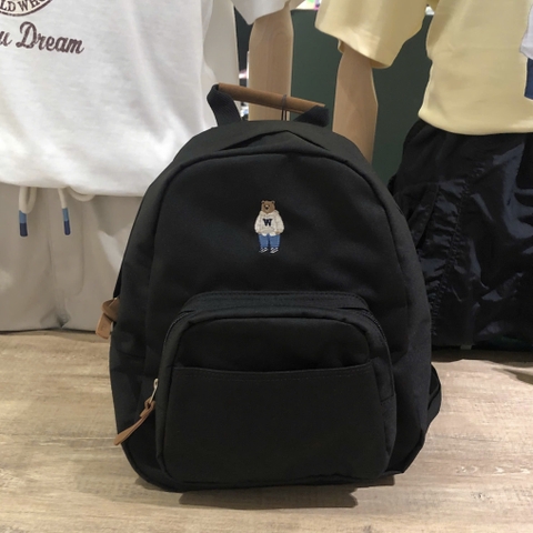 CHÍNH HÃNG - WHOAU Steve Bear Basic Backpack Black - Balo, cặp màu đen