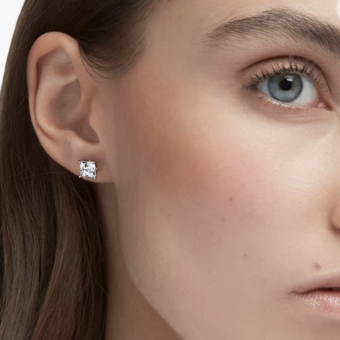SWAROVSKI Attract stud earrings (Square cut, White, Rhodium plated) - Khuyên tai thiên nga pha lê trắng - JEWELRY