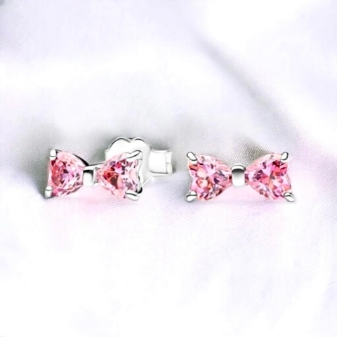 PANDORA Sparkling Pink Bow Stud Earrings (Sterling Silver, Zirconia) - Khuyên tai hình nơ, bạc 925, đính đá CZ hồng - Jewelry