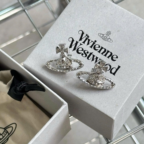 VIVIENNE WESTWOOD Mayfair Bas Relief Earrings - Khuyên tai hình quả cầu hai chiều, phối đá pha lê trắng - JEWELRY EARRINGS