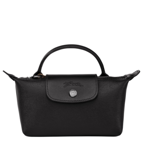 MINI SIZE - TÚI LONGCHAMP LE PLIAGE CITY POUCH WITH HANDLE - BLACK - Canvas - Túi xách màu đen, chất da
