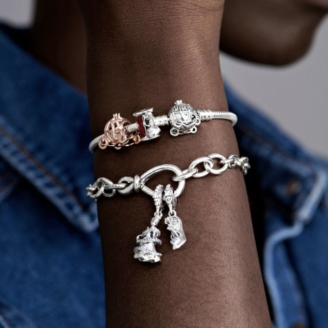 PANDORA Disney Cinderella Pumpkin Coach Clasp Moments Bracelet (Silver Strerling, Clear Zirconia) - Vòng/lắc tay bạc 925, khoá cổ xe bí, dáng mềm
