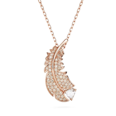 SWAROVSKI Nice pendant (Feather, White, Rose gold-tone plated) - Dây cổ, dây chuyền lông vũ hồng vàng - SWAROVSKI - JEWELRY NECKLACE