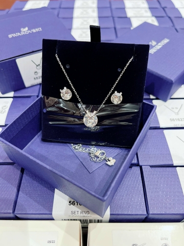 SWAROVSKI Bella V set (Round cut, White, Rhodium plated) - EARRINGS & NECKLACE - Khuyên tai + dây cổ, pha lê trắng - JEWELRY